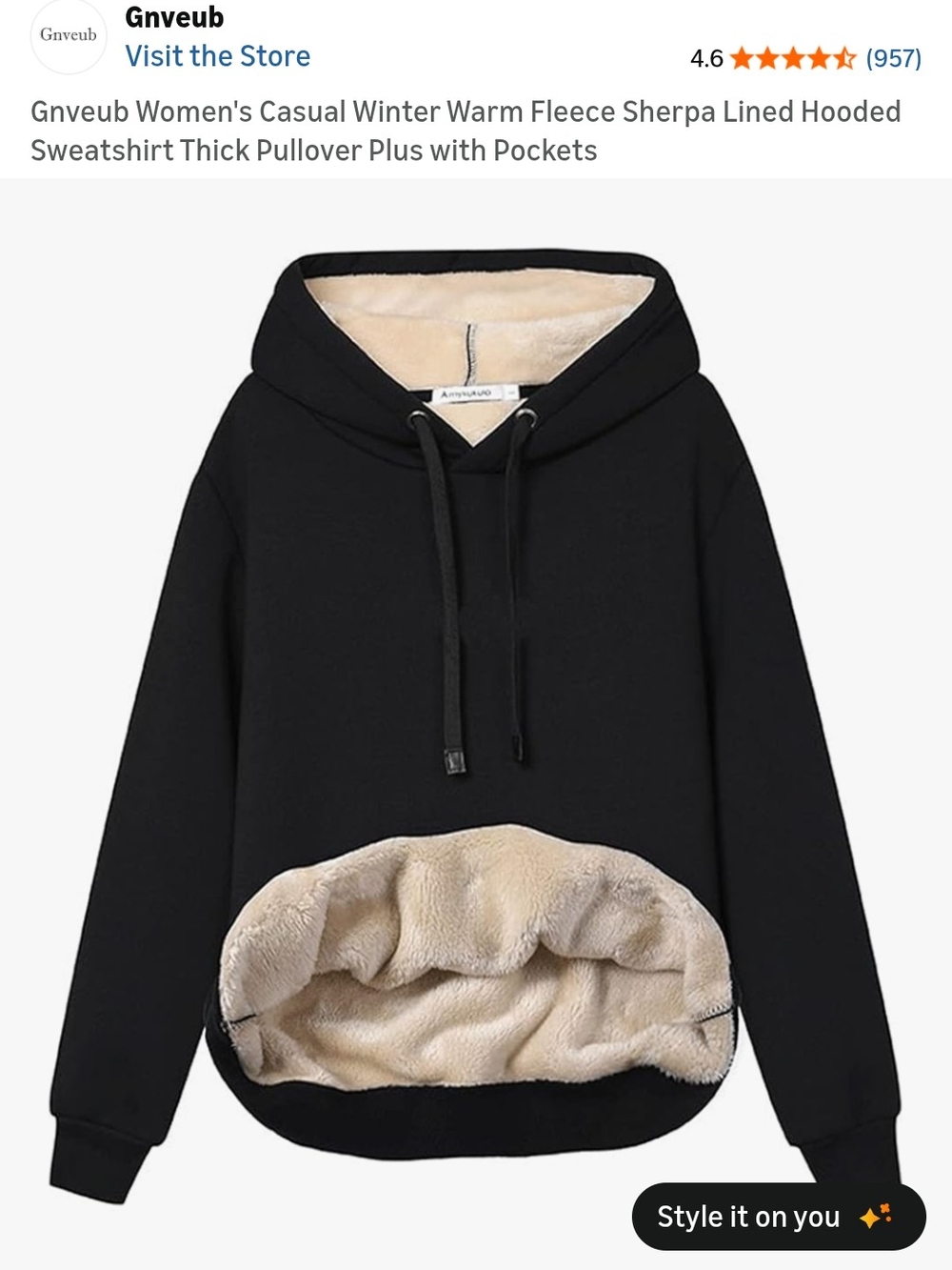 Women's Black Sherpa-Lined Hooded Sweatshirt